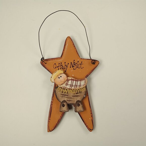 "O Holy Night" Baby Jesus Wooden Star Country Rustic Christmas Holiday Ornament - Picture 1 of 3